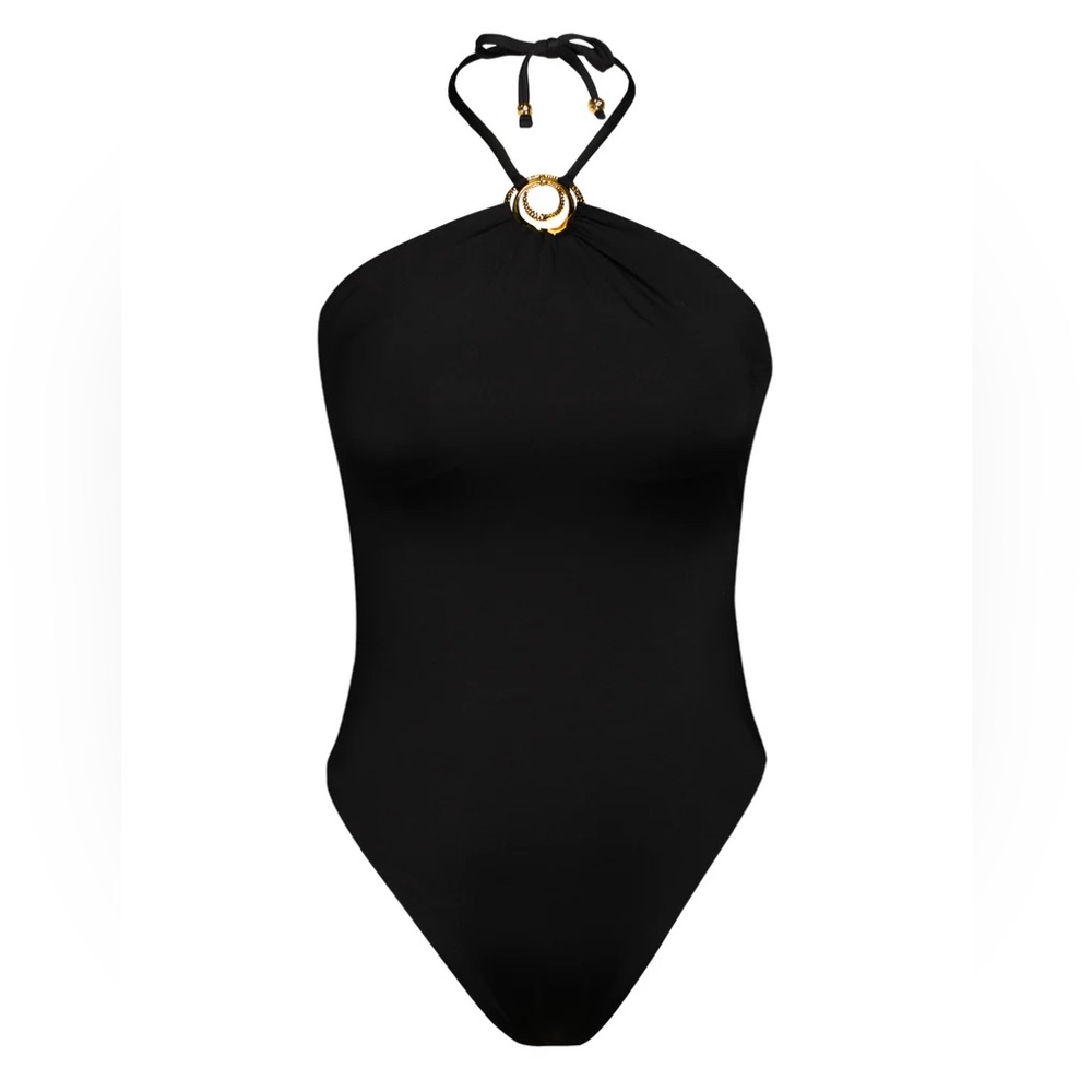 NWT Elegant Black Halter One-Piece Swimsuit - Picture 2 of 9